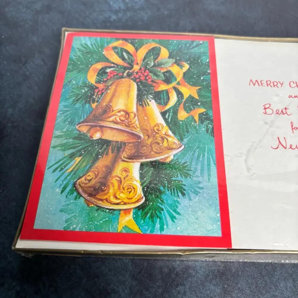 Vintage Sealed Box Of Carrington Christmas Cards Bells and Holly, Set of 20